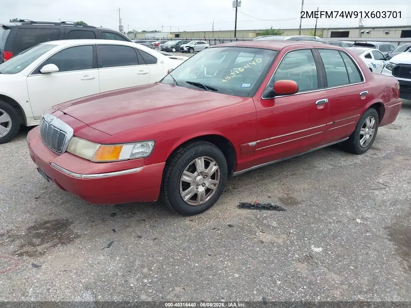 2001 Mercury Grand Marquis Gs VIN: 2MEFM74W91X603701 Lot: 45316440