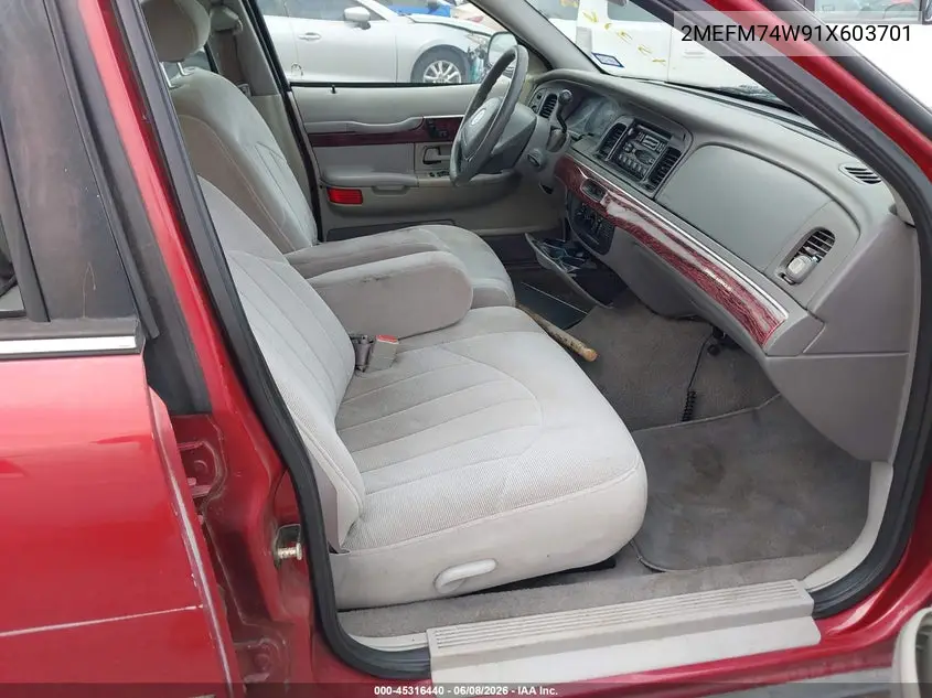 2001 Mercury Grand Marquis Gs VIN: 2MEFM74W91X603701 Lot: 45316440