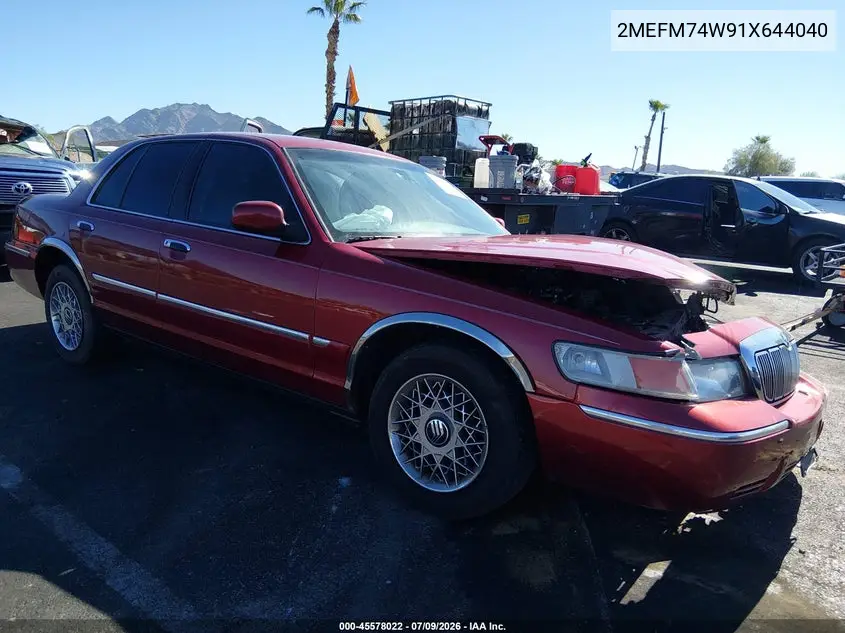2001 Mercury Grand Marquis Gs VIN: 2MEFM74W91X644040 Lot: 45578022