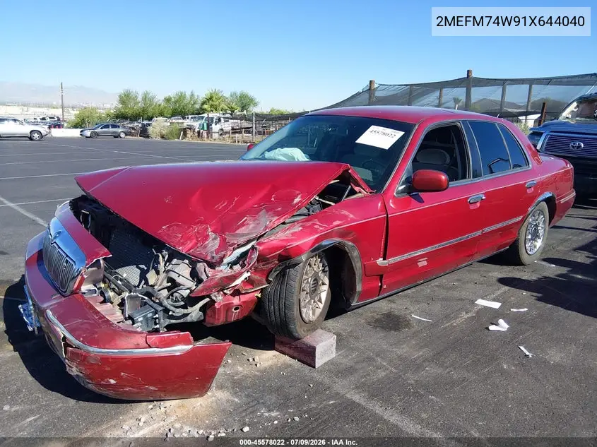 2001 Mercury Grand Marquis Gs VIN: 2MEFM74W91X644040 Lot: 45578022