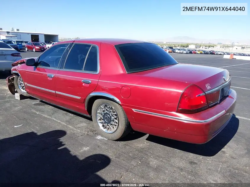 2001 Mercury Grand Marquis Gs VIN: 2MEFM74W91X644040 Lot: 45578022