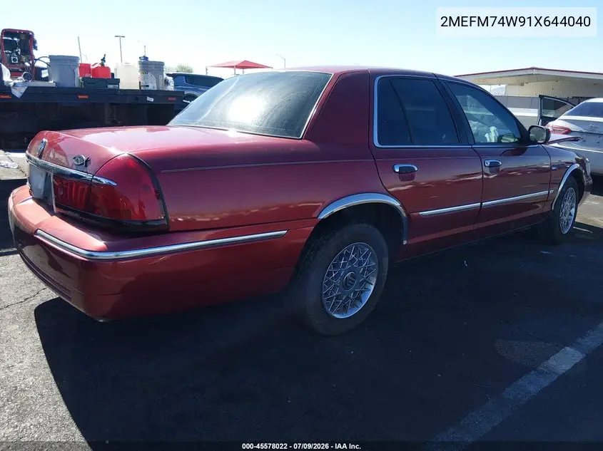 2001 Mercury Grand Marquis Gs VIN: 2MEFM74W91X644040 Lot: 45578022
