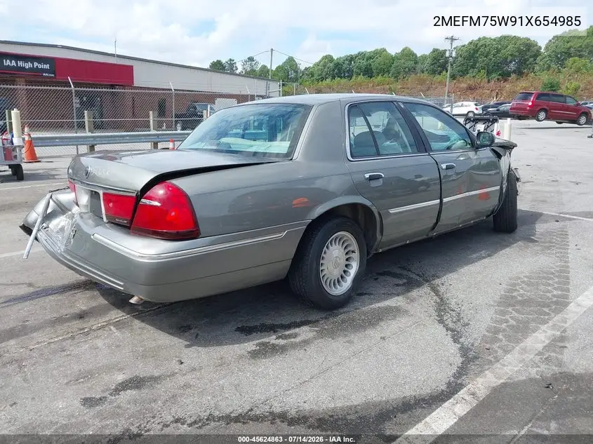 2001 Mercury Grand Marquis Ls VIN: 2MEFM75W91X654985 Lot: 45624863