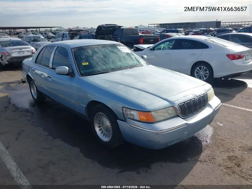 2001 Mercury Grand Marquis Ls VIN: 2MEFM75W41X663657 Lot: 45641665