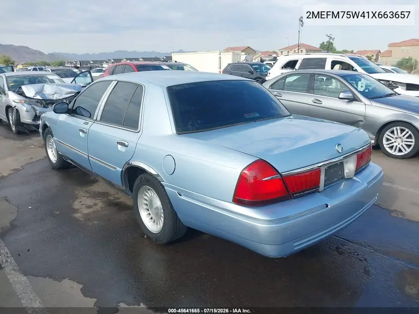 2001 Mercury Grand Marquis Ls VIN: 2MEFM75W41X663657 Lot: 45641665
