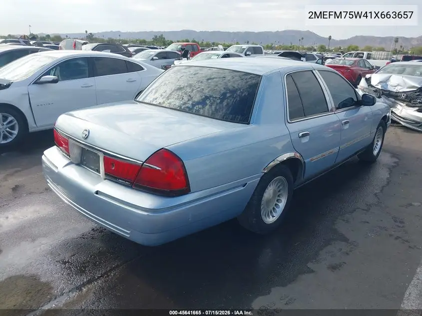 2001 Mercury Grand Marquis Ls VIN: 2MEFM75W41X663657 Lot: 45641665