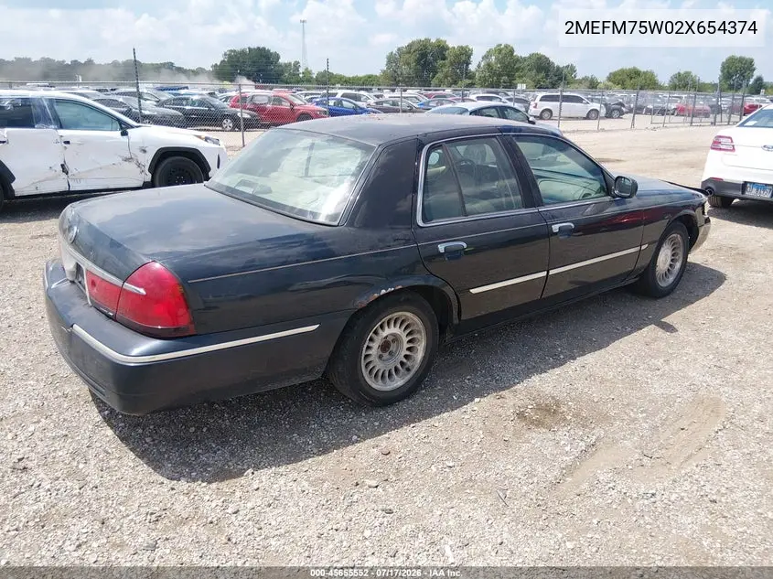2002 Mercury Grand Marquis Ls VIN: 2MEFM75W02X654374 Lot: 45655552