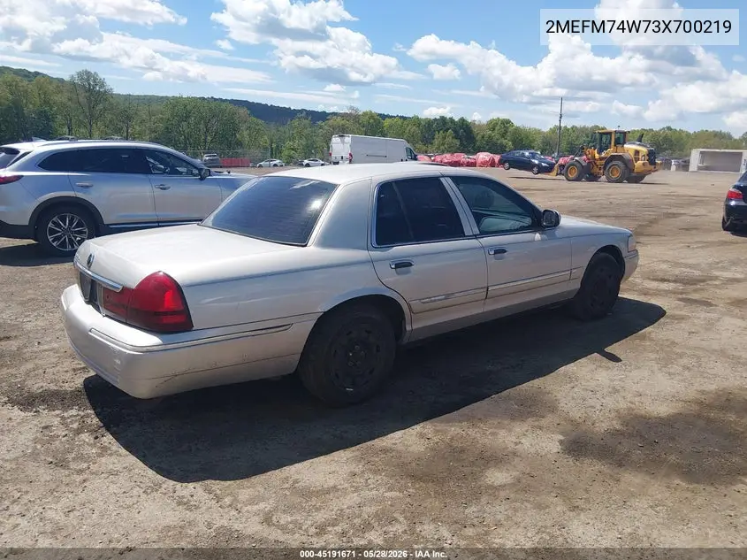 2003 Mercury Grand Marquis Gs VIN: 2MEFM74W73X700219 Lot: 45191671