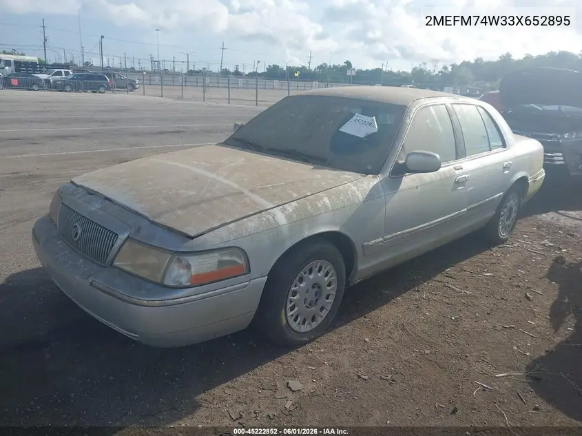 2003 Mercury Grand Marquis Gs VIN: 2MEFM74W33X652895 Lot: 45222852