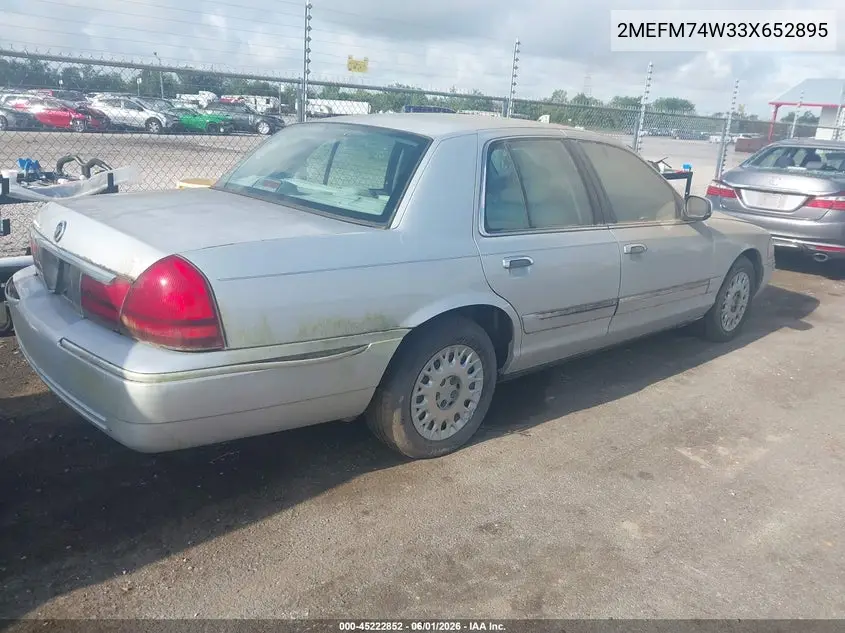 2003 Mercury Grand Marquis Gs VIN: 2MEFM74W33X652895 Lot: 45222852