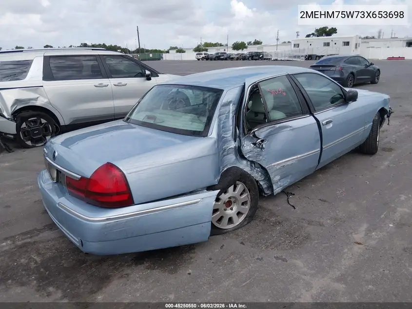 2003 Mercury Grand Marquis Ls VIN: 2MEHM75W73X653698 Lot: 45250550