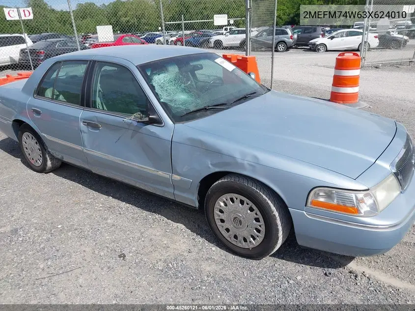 2003 Mercury Grand Marquis Gs VIN: 2MEFM74W63X624010 Lot: 45260121