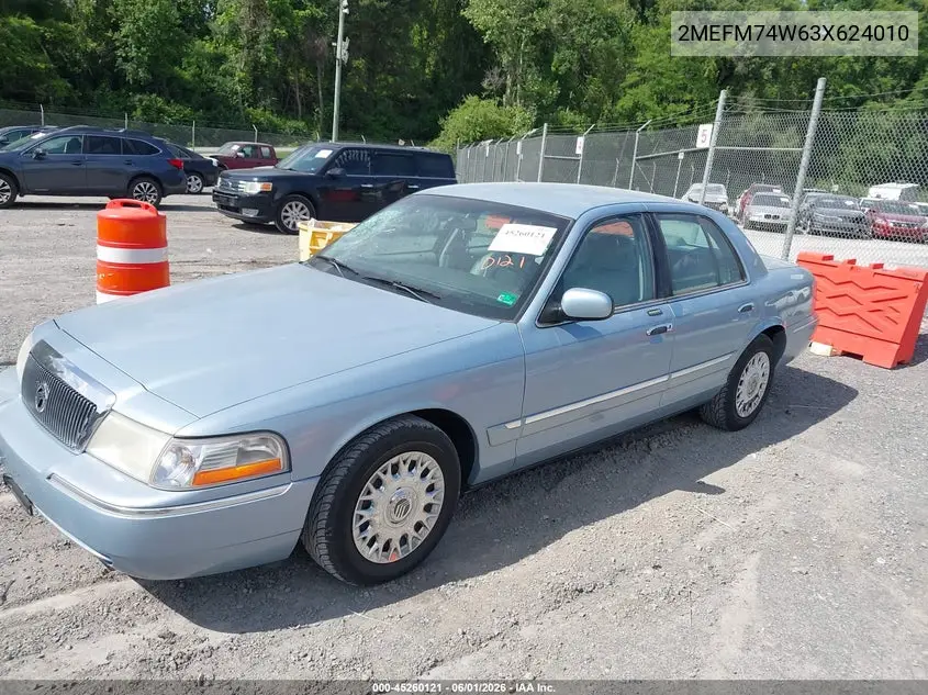 2003 Mercury Grand Marquis Gs VIN: 2MEFM74W63X624010 Lot: 45260121