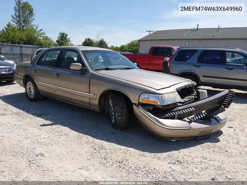 2003 Mercury Grand Marquis Gs VIN: 2MEFM74W63X649960 Lot: 45285122
