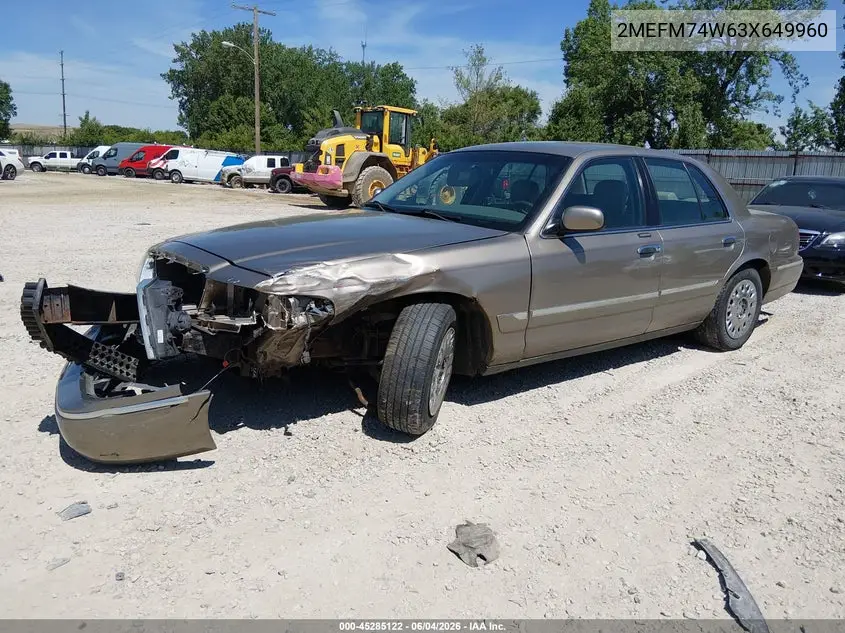 2003 Mercury Grand Marquis Gs VIN: 2MEFM74W63X649960 Lot: 45285122