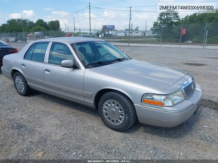 2003 Mercury Grand Marquis Gs VIN: 2MEFM74W03X698300 Lot: 45303411
