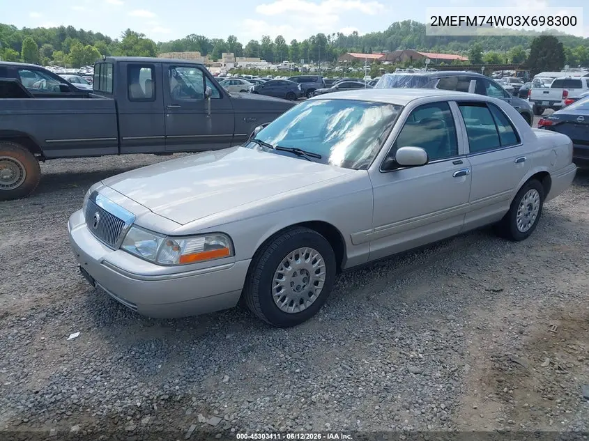 2003 Mercury Grand Marquis Gs VIN: 2MEFM74W03X698300 Lot: 45303411