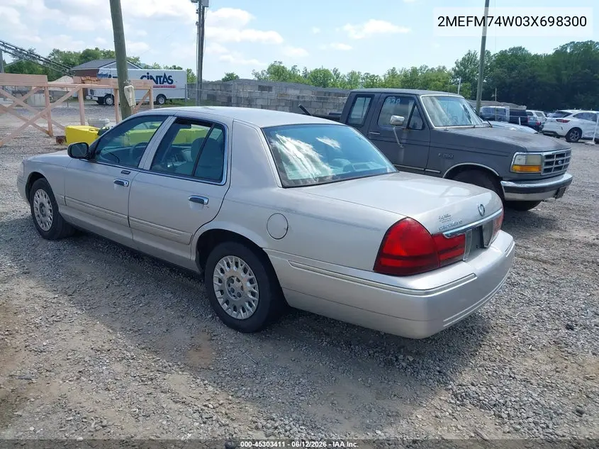 2003 Mercury Grand Marquis Gs VIN: 2MEFM74W03X698300 Lot: 45303411