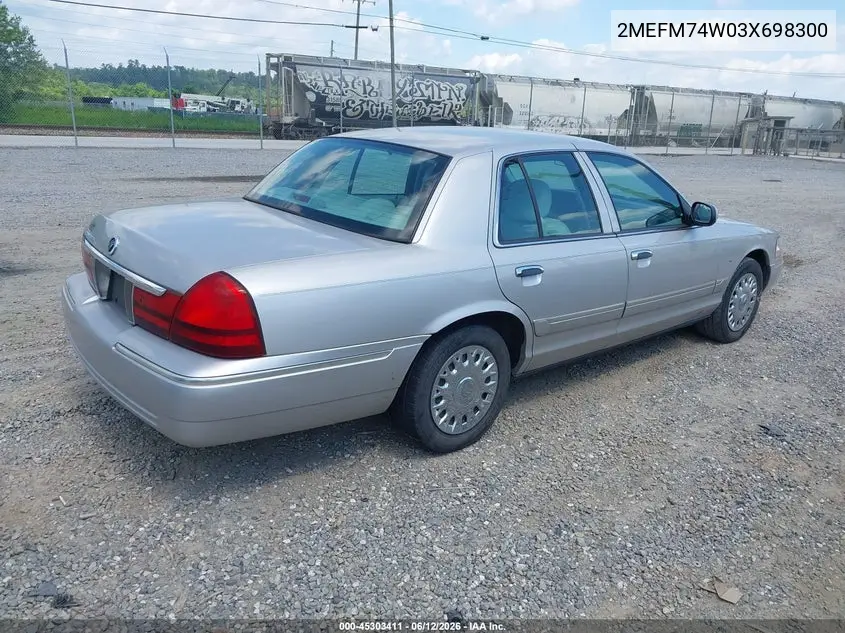 2003 Mercury Grand Marquis Gs VIN: 2MEFM74W03X698300 Lot: 45303411