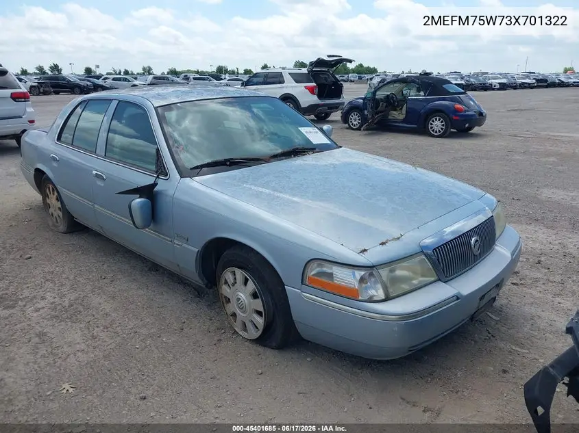 2003 Mercury Grand Marquis Ls VIN: 2MEFM75W73X701322 Lot: 45401685