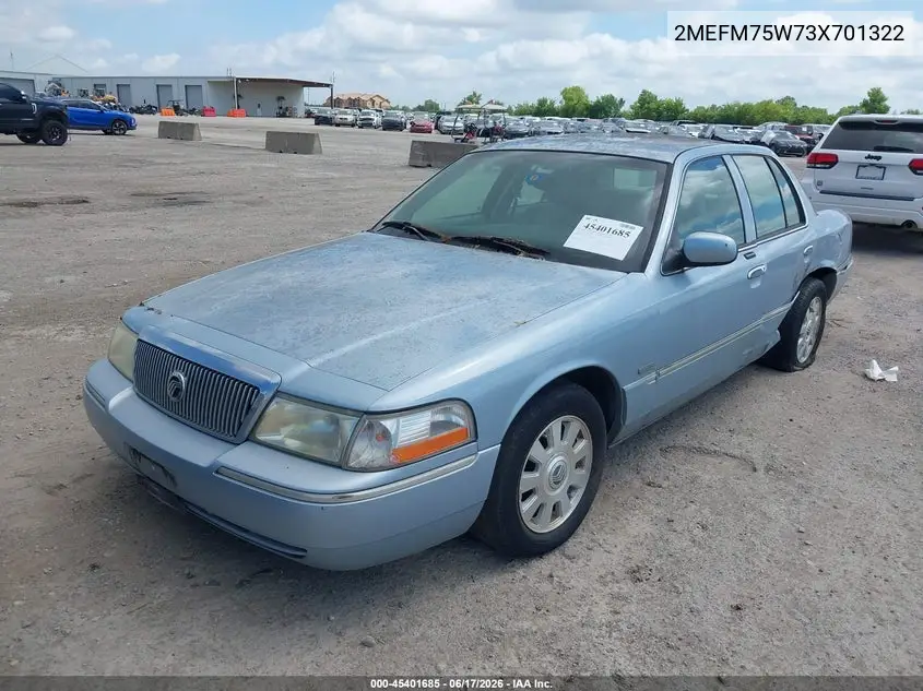 2003 Mercury Grand Marquis Ls VIN: 2MEFM75W73X701322 Lot: 45401685