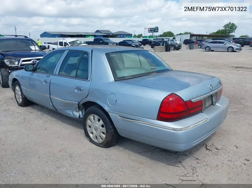 2003 Mercury Grand Marquis Ls VIN: 2MEFM75W73X701322 Lot: 45401685