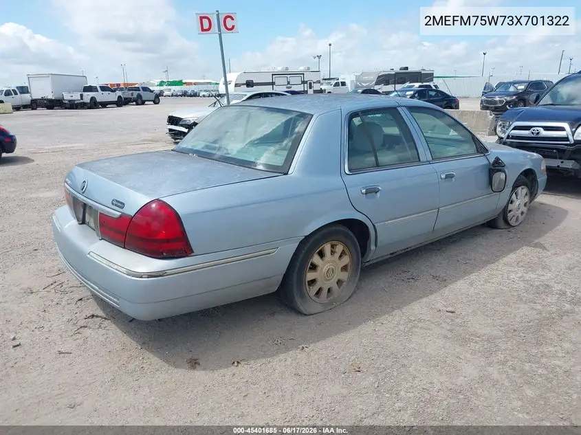 2003 Mercury Grand Marquis Ls VIN: 2MEFM75W73X701322 Lot: 45401685