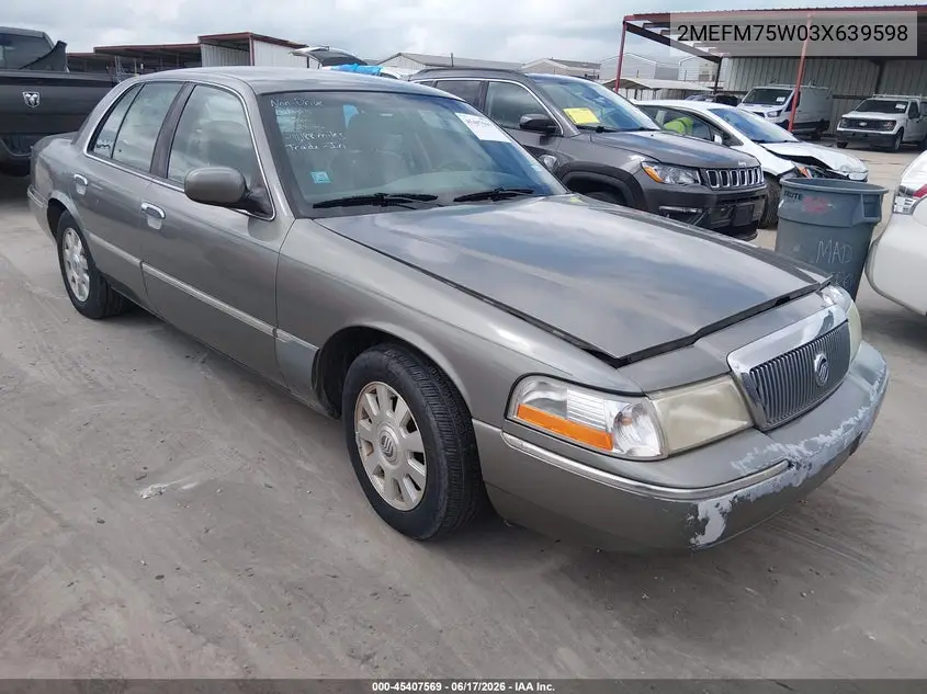 2003 Mercury Grand Marquis Ls VIN: 2MEFM75W03X639598 Lot: 45407569