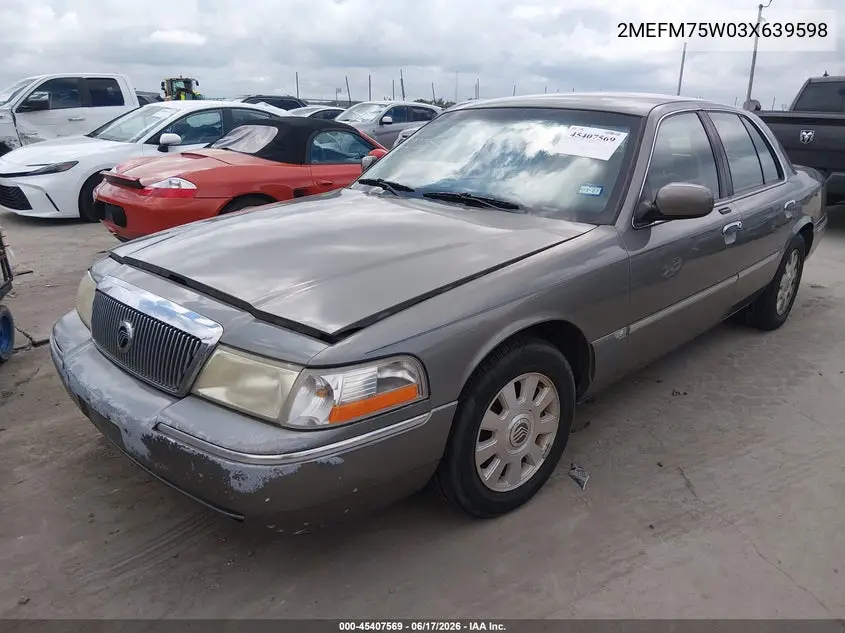 2003 Mercury Grand Marquis Ls VIN: 2MEFM75W03X639598 Lot: 45407569