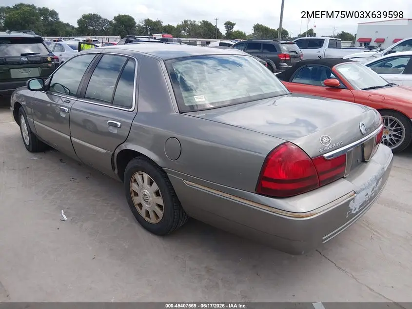 2003 Mercury Grand Marquis Ls VIN: 2MEFM75W03X639598 Lot: 45407569