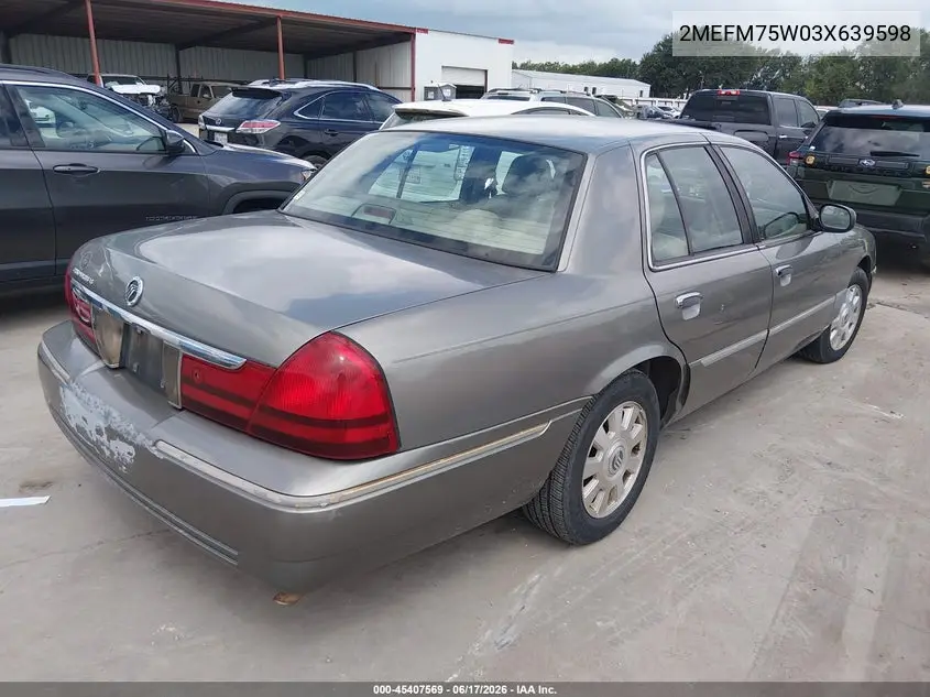 2003 Mercury Grand Marquis Ls VIN: 2MEFM75W03X639598 Lot: 45407569