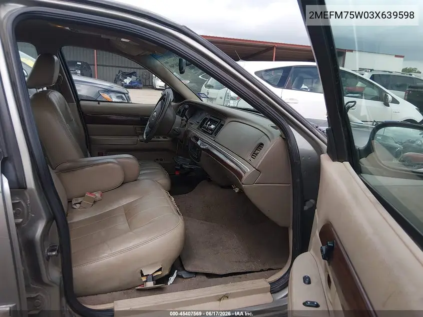 2003 Mercury Grand Marquis Ls VIN: 2MEFM75W03X639598 Lot: 45407569