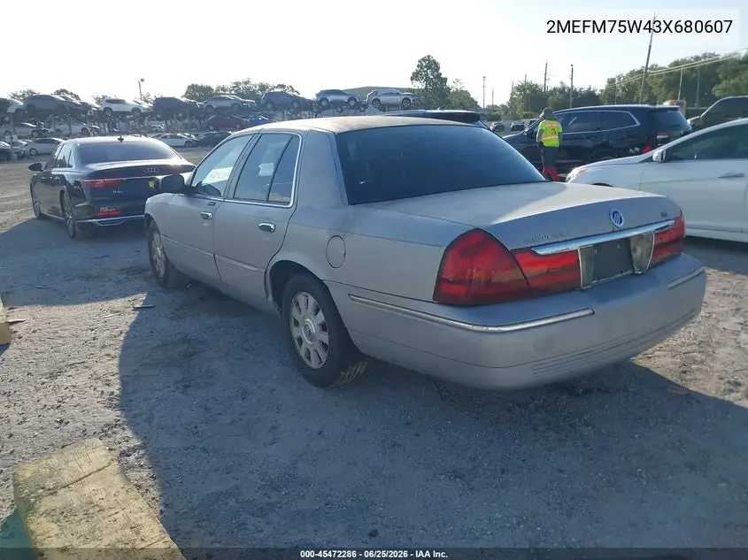 2003 Mercury Grand Marquis Ls VIN: 2MEFM75W43X680607 Lot: 45472286
