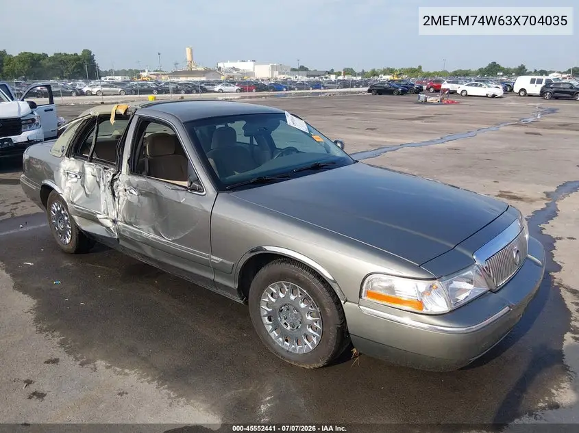 2003 Mercury Grand Marquis Gs VIN: 2MEFM74W63X704035 Lot: 45552441