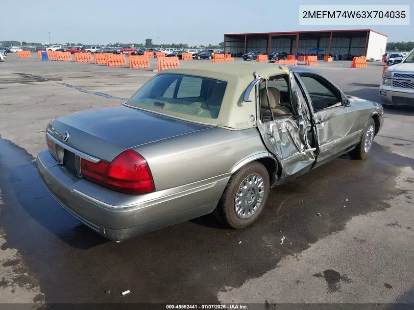 2003 Mercury Grand Marquis Gs VIN: 2MEFM74W63X704035 Lot: 45552441