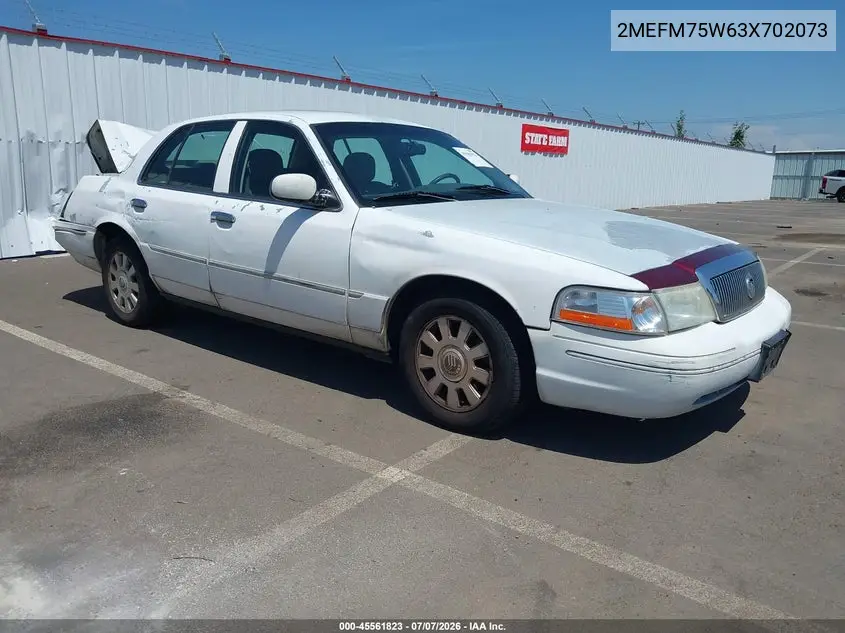 2003 Mercury Grand Marquis Ls VIN: 2MEFM75W63X702073 Lot: 45561823