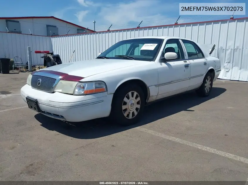 2003 Mercury Grand Marquis Ls VIN: 2MEFM75W63X702073 Lot: 45561823
