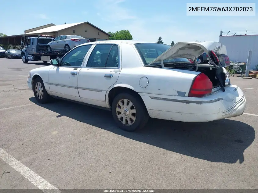 2003 Mercury Grand Marquis Ls VIN: 2MEFM75W63X702073 Lot: 45561823