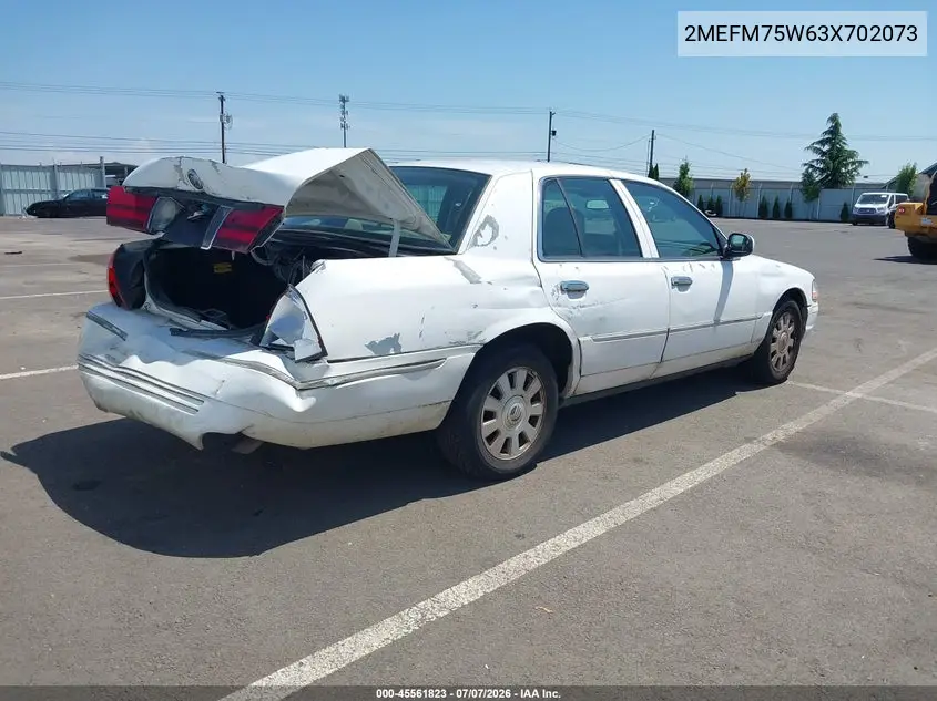 2003 Mercury Grand Marquis Ls VIN: 2MEFM75W63X702073 Lot: 45561823