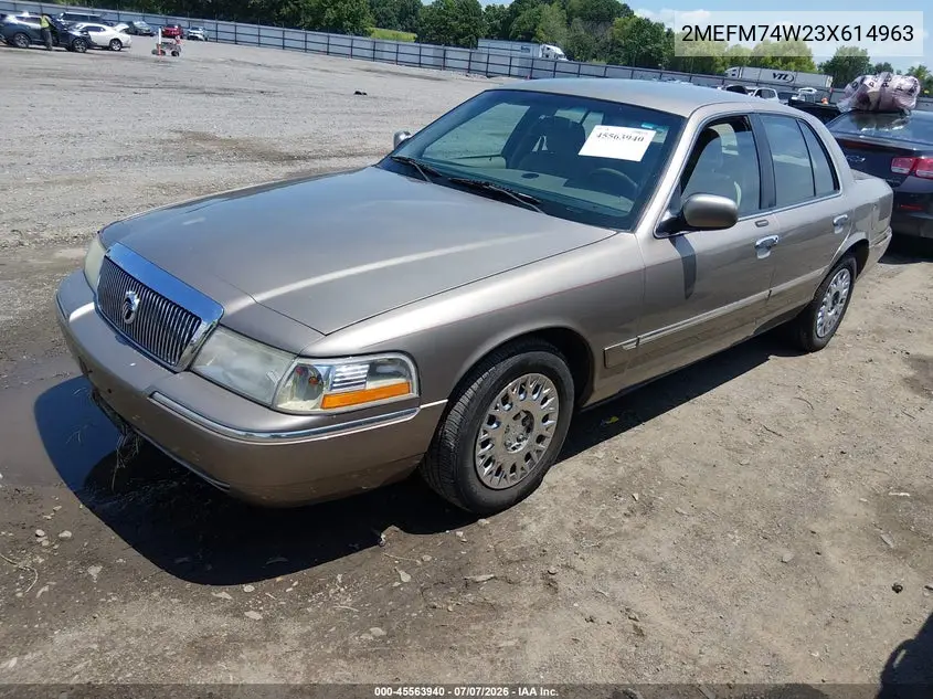 2003 Mercury Grand Marquis Gs VIN: 2MEFM74W23X614963 Lot: 45563940