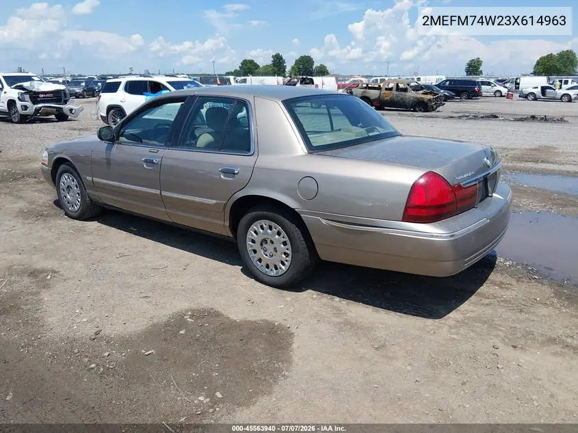 2003 Mercury Grand Marquis Gs VIN: 2MEFM74W23X614963 Lot: 45563940