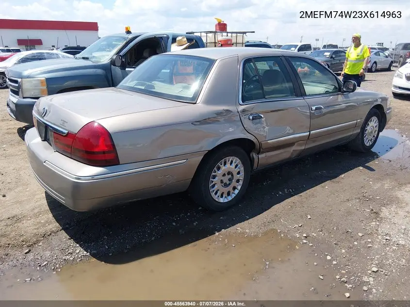 2003 Mercury Grand Marquis Gs VIN: 2MEFM74W23X614963 Lot: 45563940