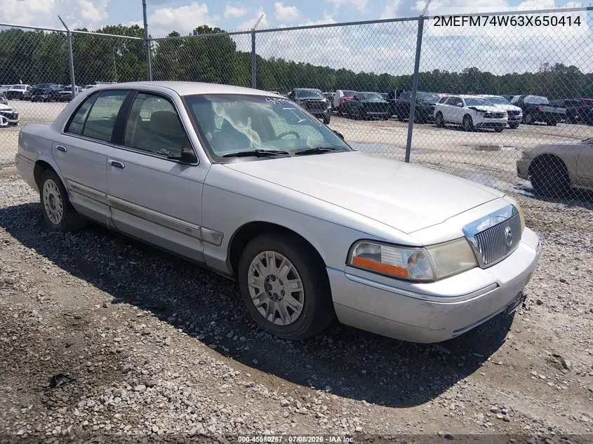 2003 Mercury Grand Marquis Gs VIN: 2MEFM74W63X650414 Lot: 45580267