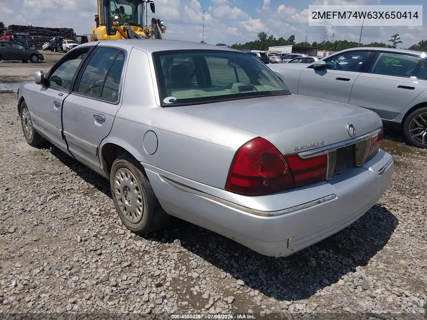 2003 Mercury Grand Marquis Gs VIN: 2MEFM74W63X650414 Lot: 45580267