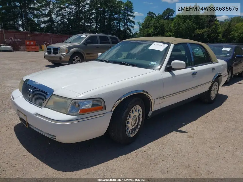 2003 Mercury Grand Marquis Gs VIN: 2MEFM74W33X635675 Lot: 45604648
