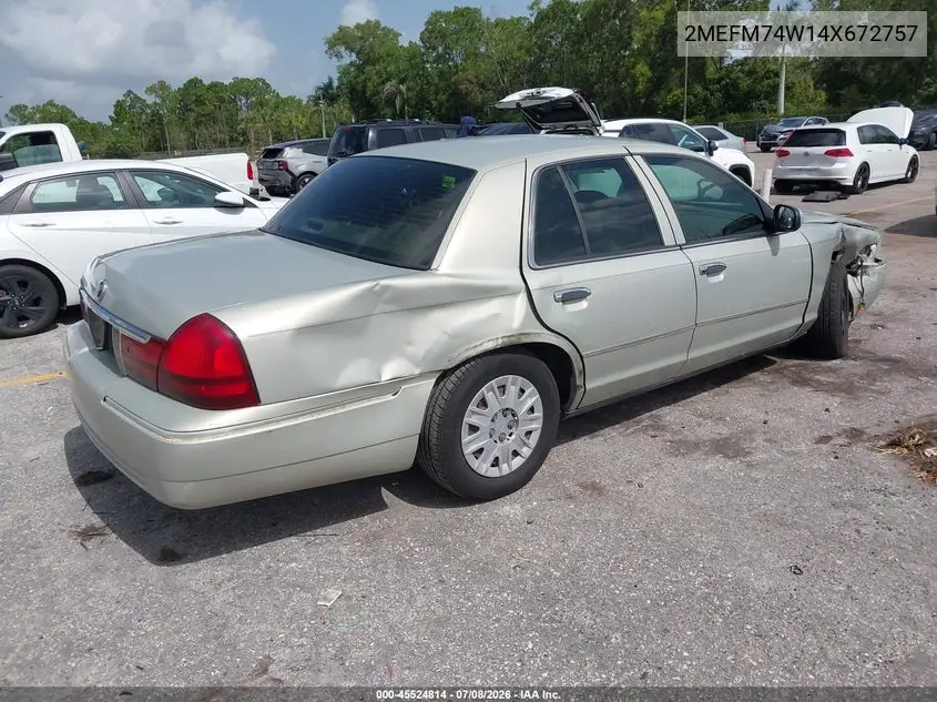 2004 Mercury Grand Marquis Gs VIN: 2MEFM74W14X672757 Lot: 45524814