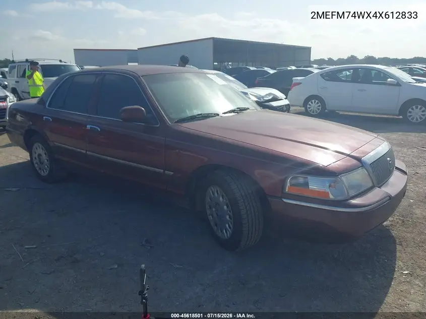 2004 Mercury Grand Marquis Gs VIN: 2MEFM74WX4X612833 Lot: 45618501