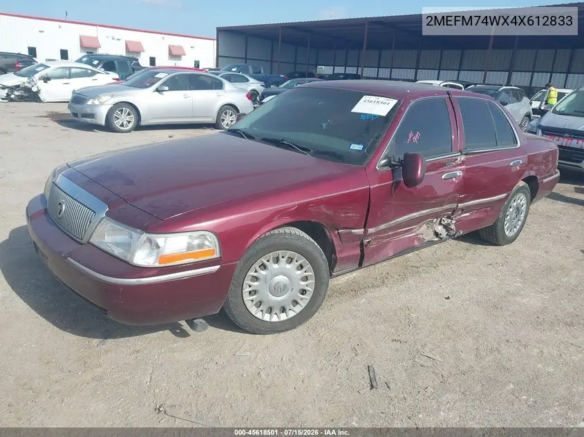 2004 Mercury Grand Marquis Gs VIN: 2MEFM74WX4X612833 Lot: 45618501