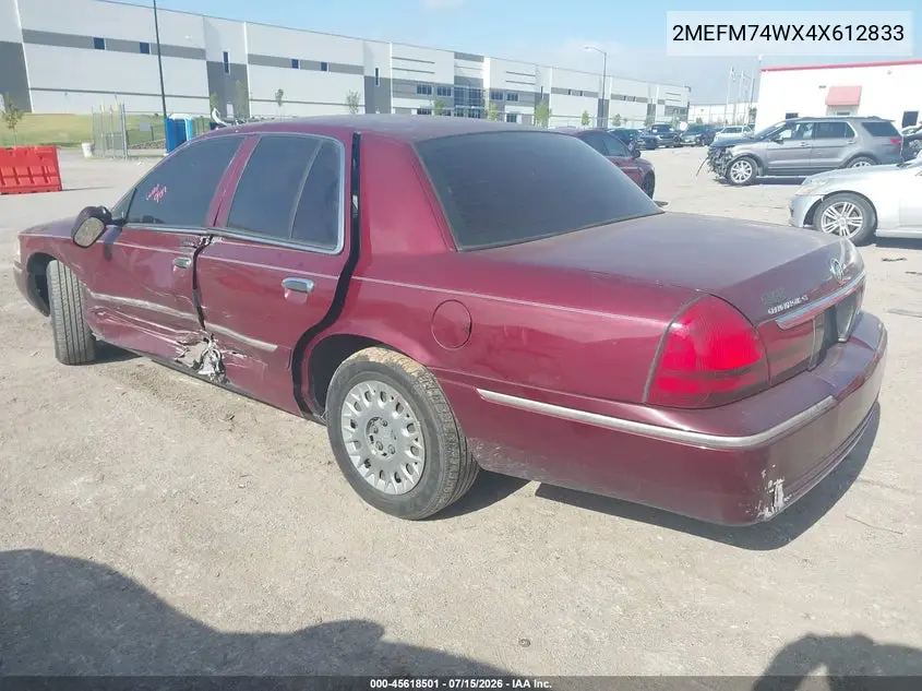 2004 Mercury Grand Marquis Gs VIN: 2MEFM74WX4X612833 Lot: 45618501