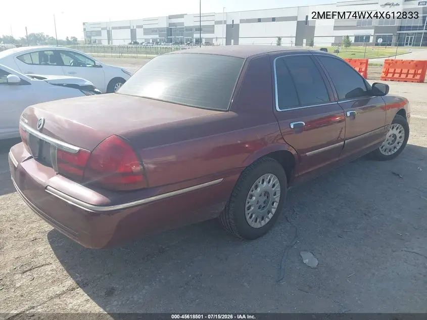 2004 Mercury Grand Marquis Gs VIN: 2MEFM74WX4X612833 Lot: 45618501